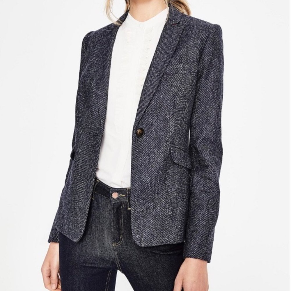 Boden Bath British Herringbone Grey Tweed Blazer